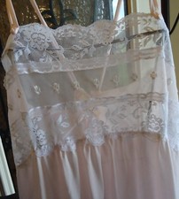 NOS Vtg Pink Feminine Long Nylon L White Lace USA Made Ilgwu Union Tag Honeymoon