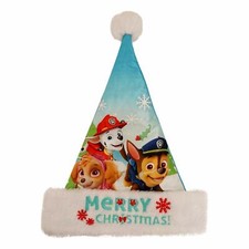 Paw Patrol Santa Hat 16 in Tall Blue Satin Embroidered with Merry Christmas
