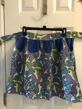 Vintage Half Apron FLORAL Purple BLUES COUNTRY COTTAGE 18  
