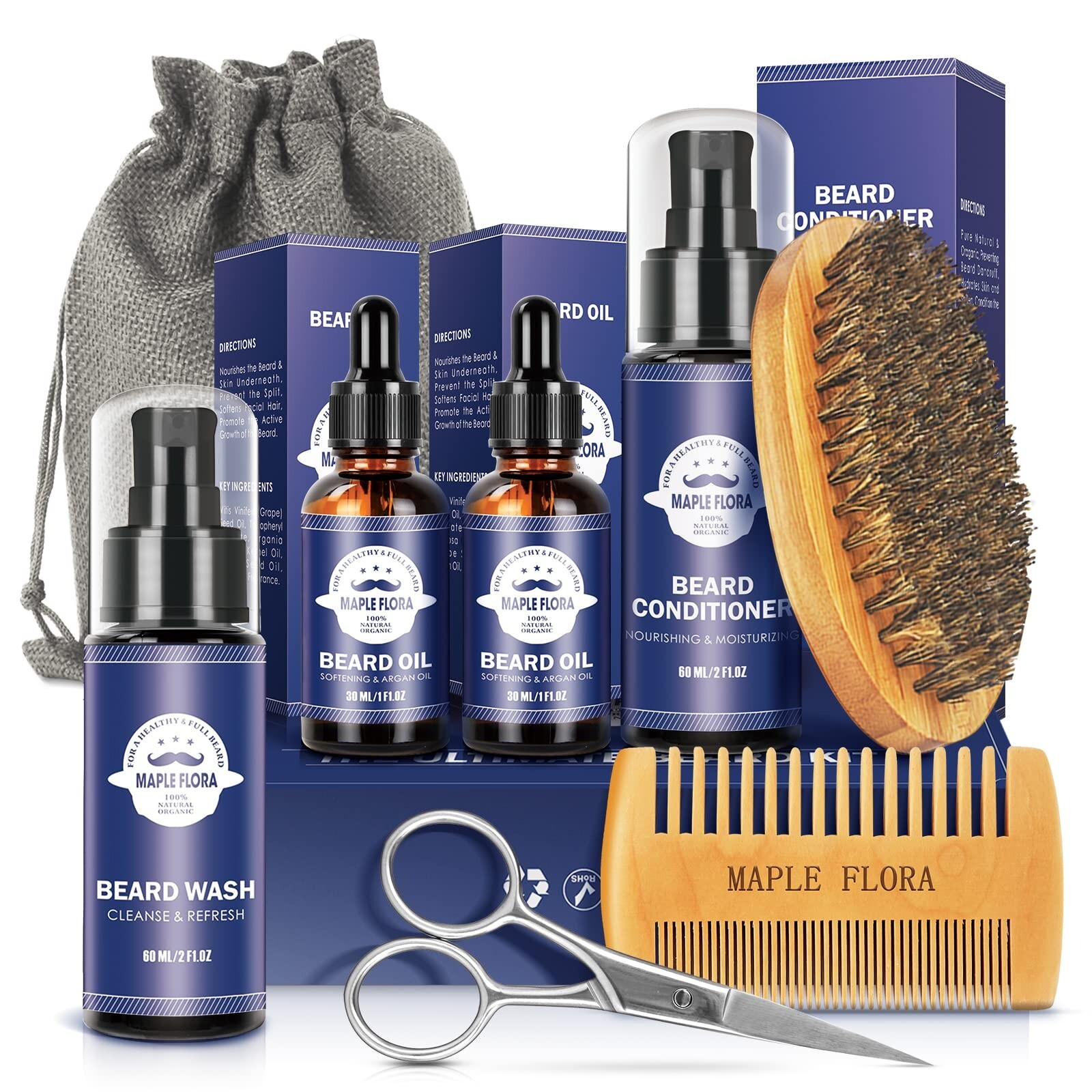 Beard Care Kit Gifts Set w/Beard Conditioner, 2 Packs Beard Oil, Beard Wash, ...