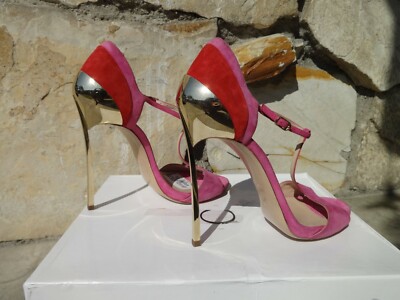 Sandales Casadei En Daim Rose Avec Lame Et Sangle En T - Taille 10 US - Neuves Avec Emballage