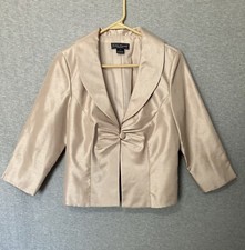 Jessica Howard Women s Jacket Metallic Tan 1 Button Lined 3/4 Sleeve Size 10P