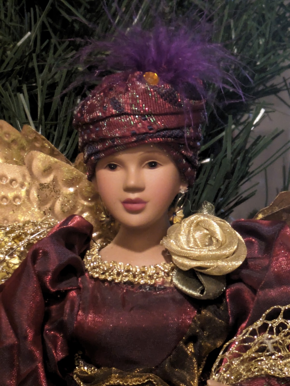 African American Beautiful Angel Gold Metal Wings Christmas Tree Topper