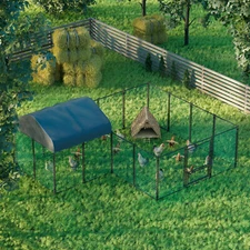 Walk-in Poultry Cage Galvanized Outdoor Metal Run Chicken Coop, Black, Large