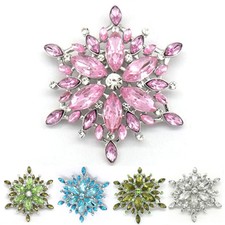 Snowflake Floral Art Pink Blue Crystal Pin Brooch Pendant Christmas Holiday 2.3"