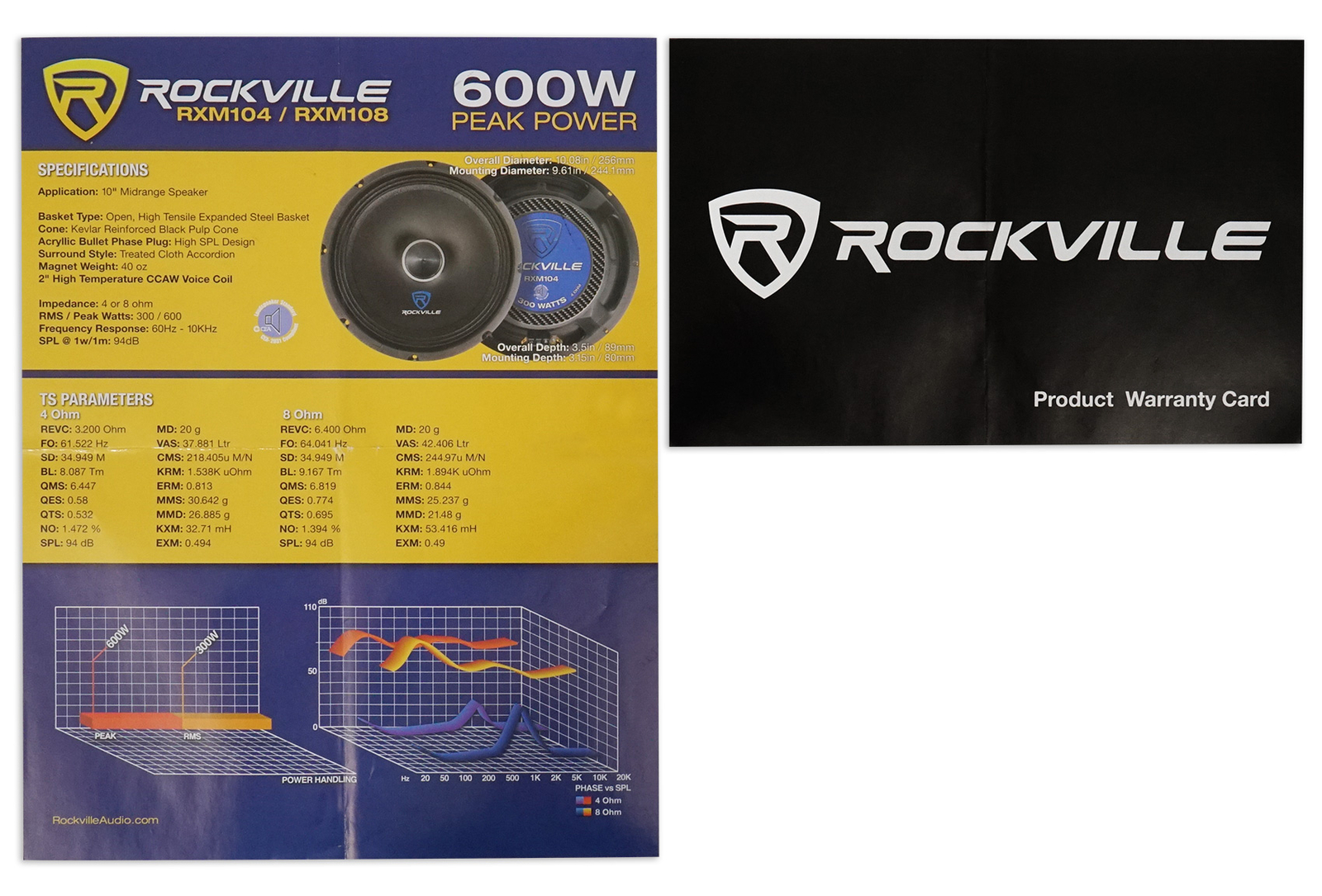 2 Rockville RXM104 10 Автомобильных среднечастотных динамиков RXM104 мощностью 1200 Вт 4 Ом с разъемом Bullet