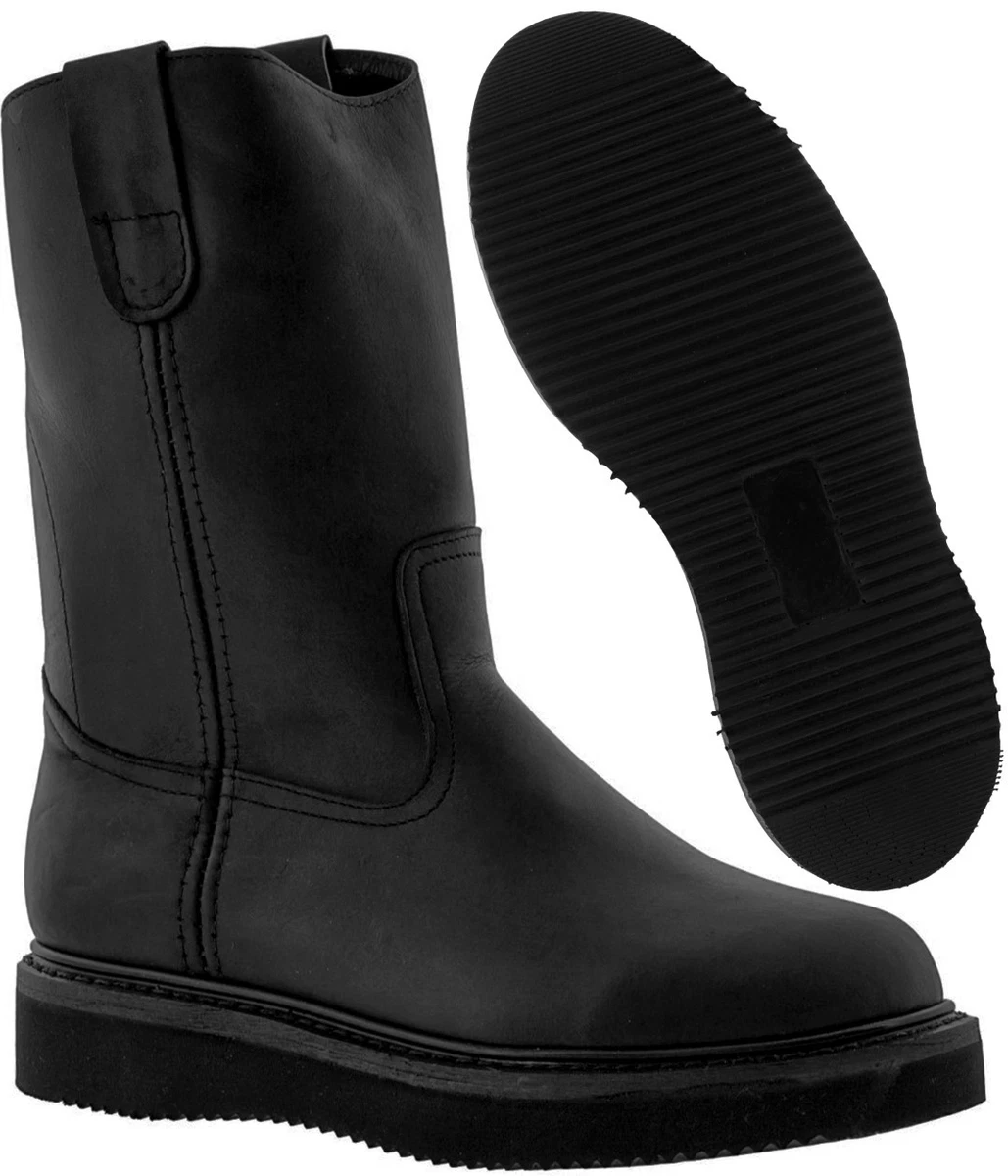 Mens Black Construction Work Shoes Real Leather Boots Comfort Soft