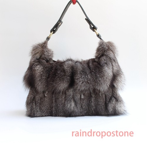 100% Real Fox Fur Womens Handbag Fur Shoulder Bags Lady Purses Western Zipper - Picture 7 of 27