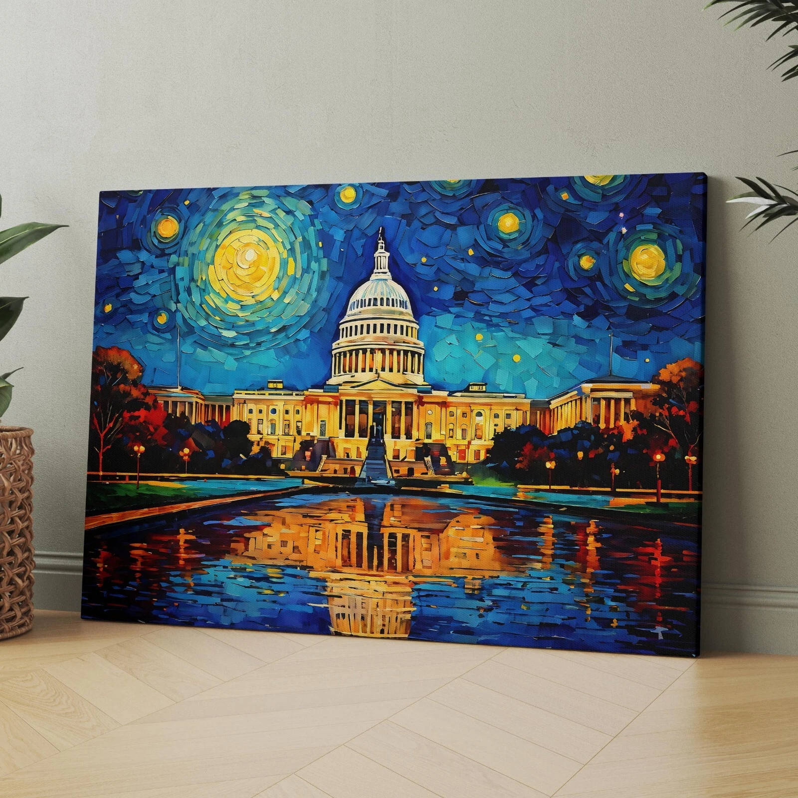 Washington DC as Van Gogh Starry Night USA America Canvas Wall Art Print