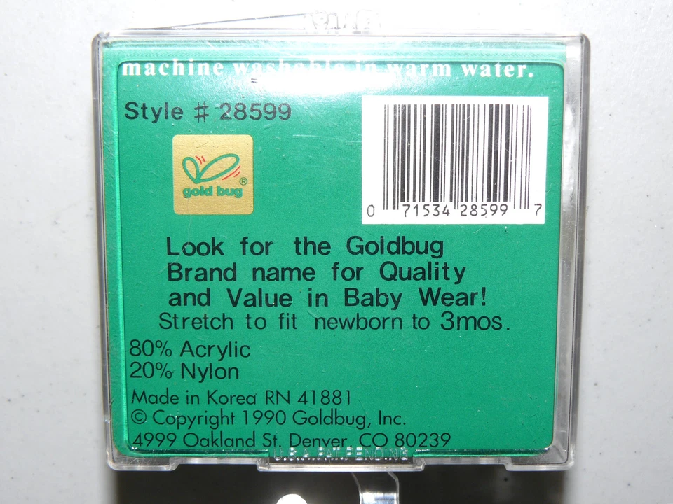 De colección 1990 Gold Bug Bootee Calcetines Botines Bebé Bebé Recién Nacido Medias de Navidad Foto 3 de 4