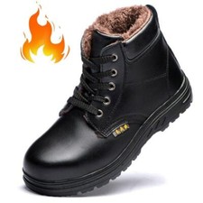 Fur Lined High Top Steel Toe Womens Safety Shoes Mens Warm Work Boots Trainers