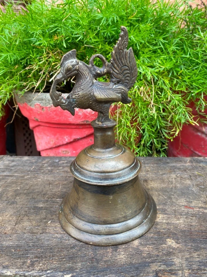 Figura de pavo real de latón de colección Campana del Templo de la India del Sur Foto 3 de 4
