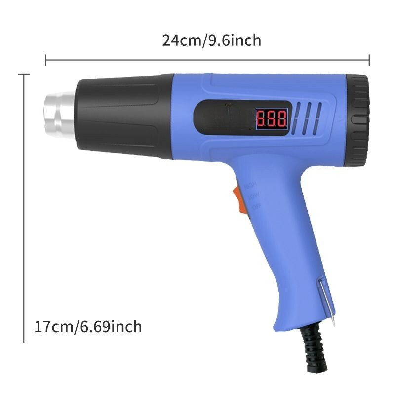 2000W Heat Gun Electric Hot Air Gun Temperature LCD Display 4 Nozzles
