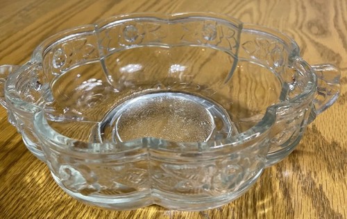 Depression Glass Bowl Jeanette Aztec Rose Pattern Footed VTG 8" Double Handle