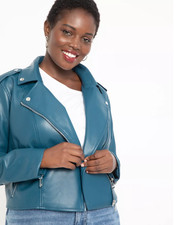 New Eloquii Vegan Leather Moto Jacket Coat 22/24 Teal