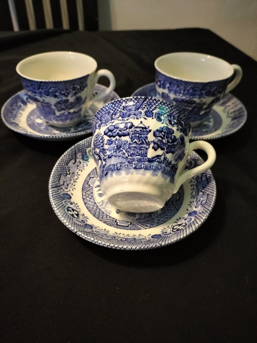 Bone China Willow Pattern Cups And Saucers BLUE WHITE WILLOW
