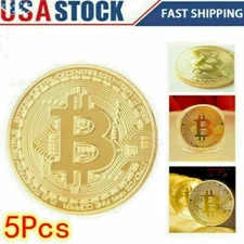 5Pcs Bitcoin Coins Commemorative Physical Collectible Gold Plated BTC Bit Coins