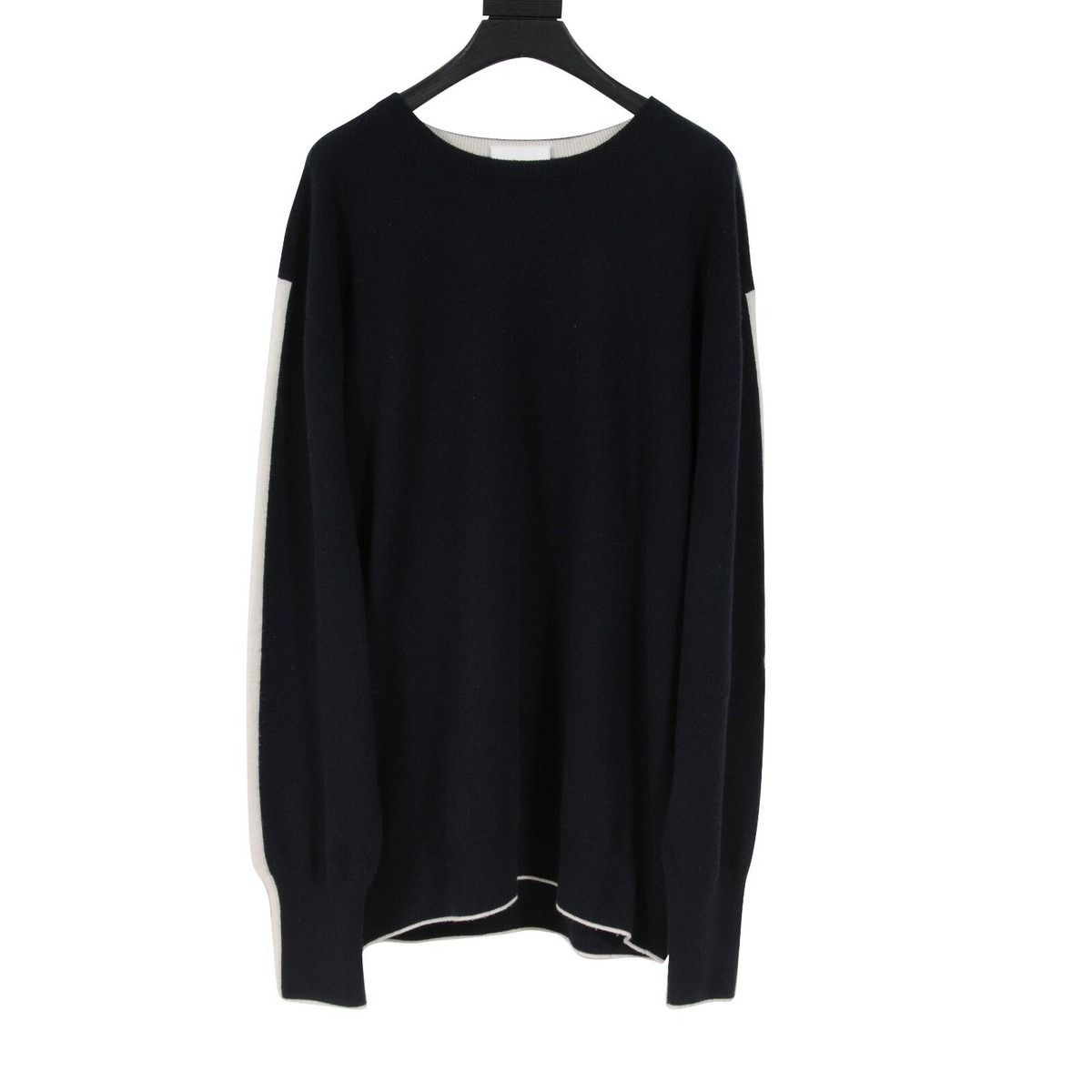 Mens Cashmere Sweater Size XXL Navy Blue White Striped