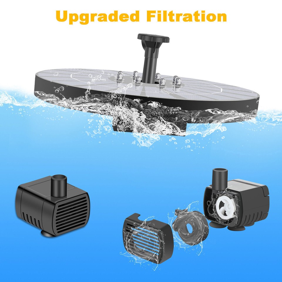 Solar Powered Fountain Water Pumps Floating Garden Pond Pool Bird Bath