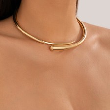 Gold Silver Choker Necklace Metal Statement Festival Party Collar Big Large