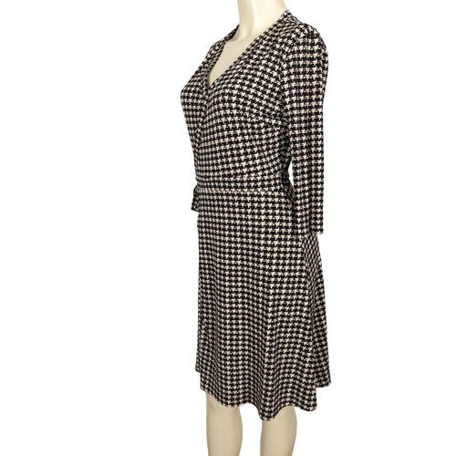 Ann Taylor Floral beige black geometric Reversible 3/4" sleeve Wrap dress sz S - Picture 9 of 15