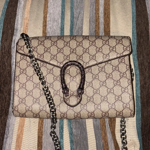 Sac à bandoulière portefeuille chaîne Dionysos toile beige GG Supreme