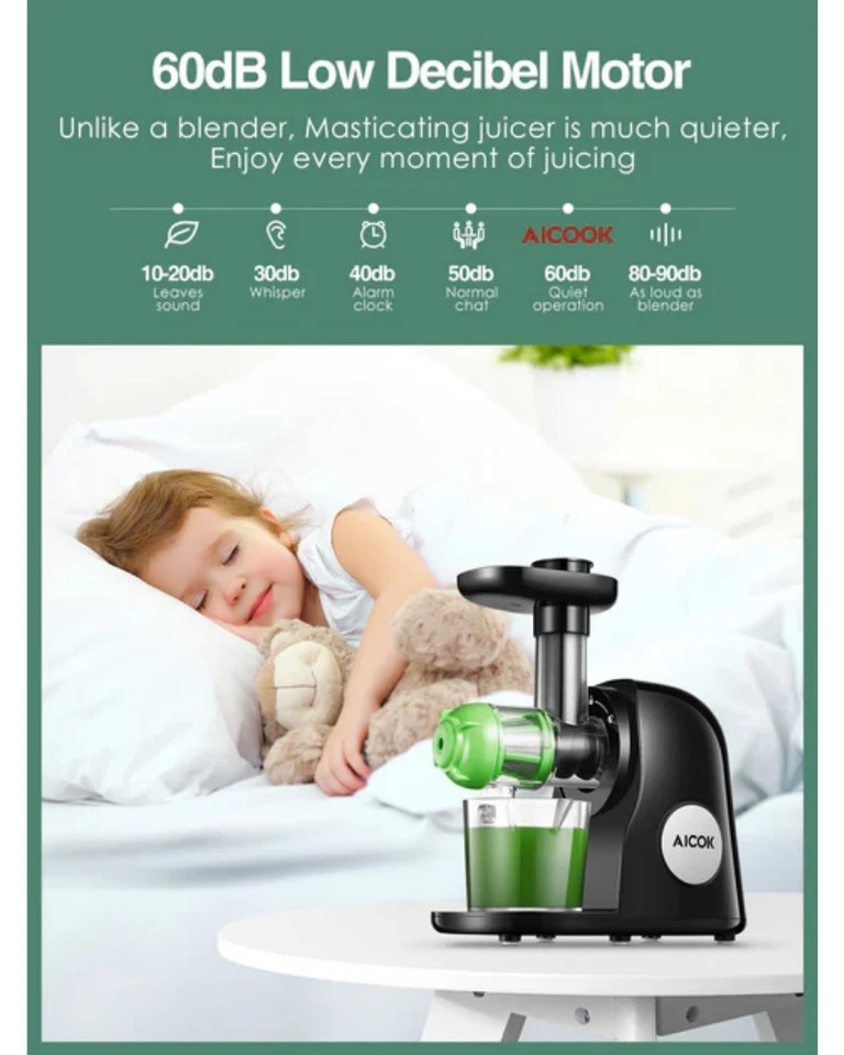 AICOK Slow Masticating Juicer Extractor, 7 Segment Spiral, Cold Press, Reverse - Image 4 of 4