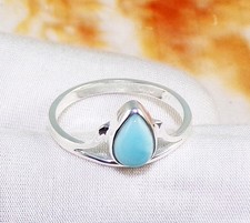 Solid 925Sterling Silver Natural Larimar Pear Blue Gemstone Handmade Womens Ring