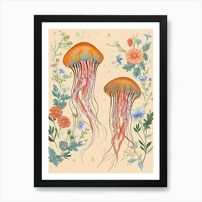 Folksy Floral Tier Zeichnung Gelee gerahmtes Wandbild Poster Leinwanddruck Bild
