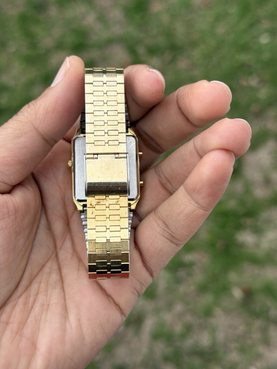 Pulsar rare vintage Gold Tone Dual-Display Watch unisex 1980s