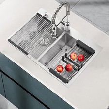 33 x 22 Nano Utility Topmount Double Bowl Workstation Drop in Sink Kitchen Sink