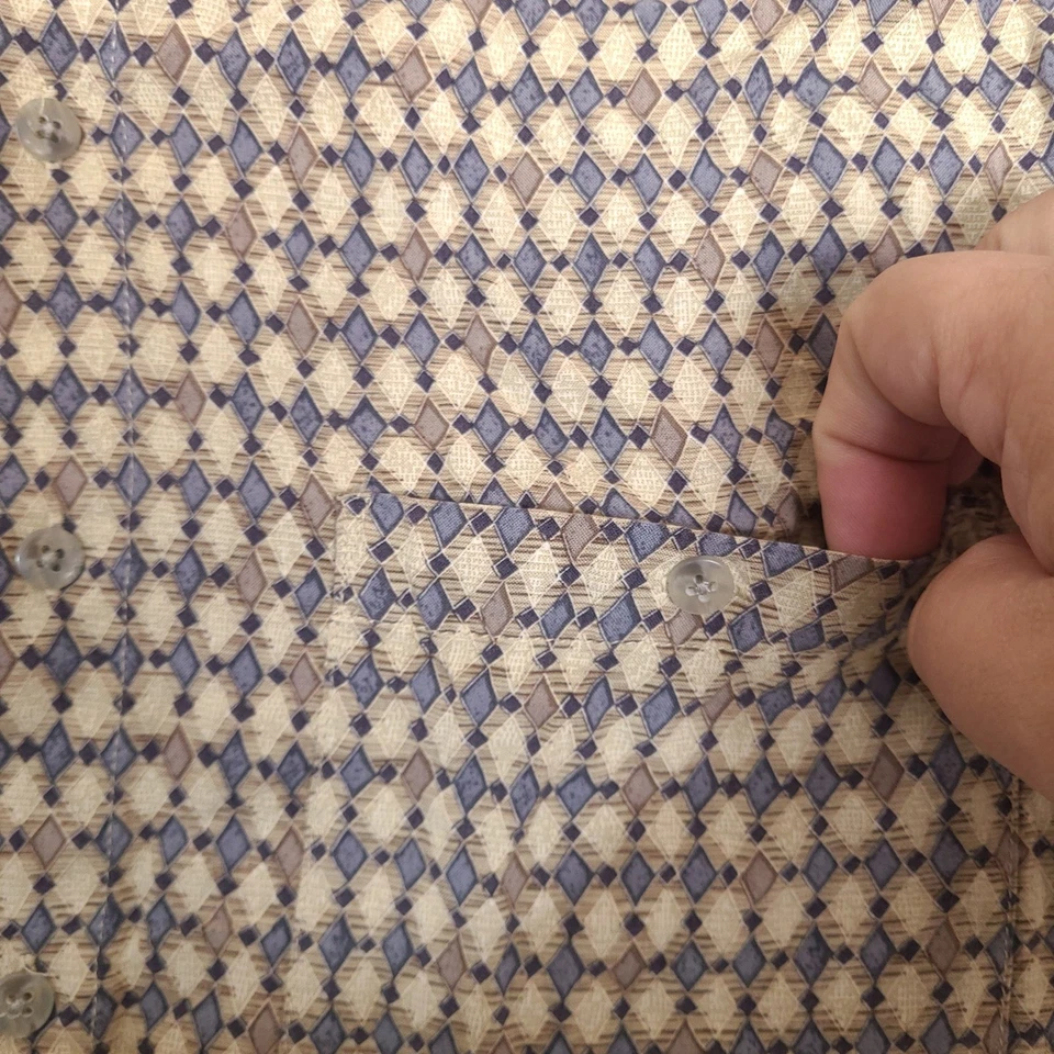 Campia Moda Shirt Mens Medium Colourful Geometric Argyle Diamond Rayon Button - Image 4 of 4