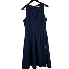 Dress the Population Catalina Navy Blue Sleeveless Fit & Flare Midi Dress Size L