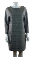 Massimo Dutti Grey Plaid Check Dress Office Work EU 42 100% Viscose Lined Pocket