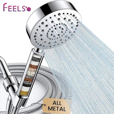 FEELSO All Metal Shower Head with Handheld, 6 Spray High Pressure Shower Head