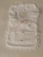 Vintage Mullin Square Kids Soft Lace White Baby Girl Pull Over Bib Pink Accents 