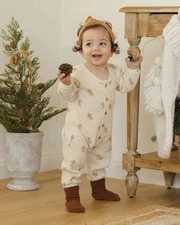 Quincy Mae Waffle Long Sleeve Jumpsuit Gingerbread 6-12m