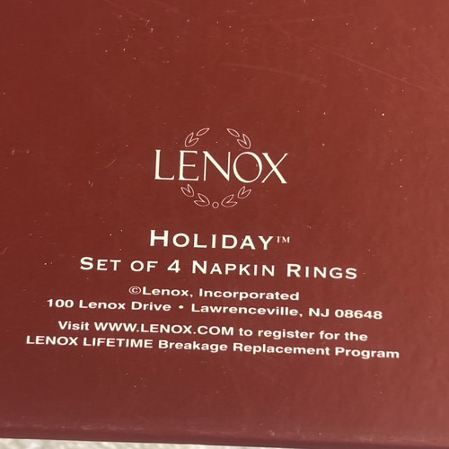 Vintage Lenox "Holiday" Weihnachten Stechpalme Beere 4er Set Serviettenringe Goldrand - Bild 9 von 10