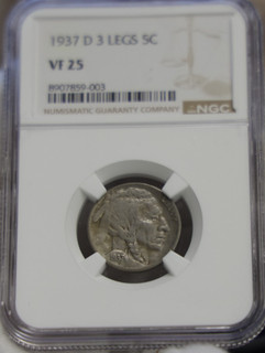 1937 D US 3 Legged Buffalo NGC Key Date VF25