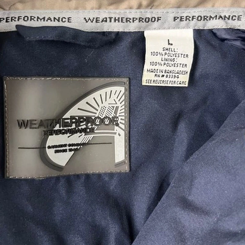 Weatherproof Windbreaker Jacket Large Navy Blue Tan Colorblock Full Zip 90s - Image 3 of 4