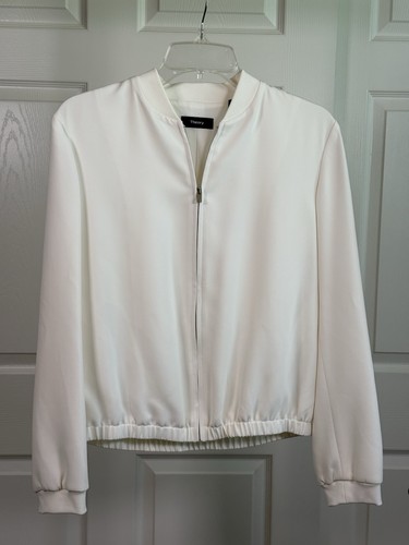 Theory Baharah SL Drapey Crepe Bomber Jacket Ivory Size S NWT $375