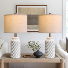 Usumkky 20.5 White Modern Ceramic Bedside Lamps Set Of 2 Small Table Lamp For