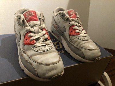 Nike Air Max 90 Kids Gray Red Leather Sneakers US 3Y EU 35 Lace Up Cushioned