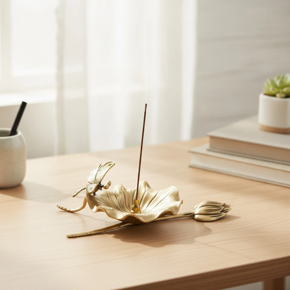 Porte-Encens En Forme de Lotus Décoratif Brûle-Parfum En Laiton Traditionnel - Photo 3/4