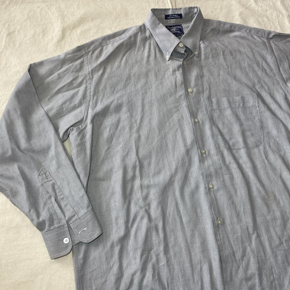 Camisa Burberry London Para Hombres XL Cuadros Botones Concha Con Botones Hecha en EE. UU. Manchas Foto 4 de 4