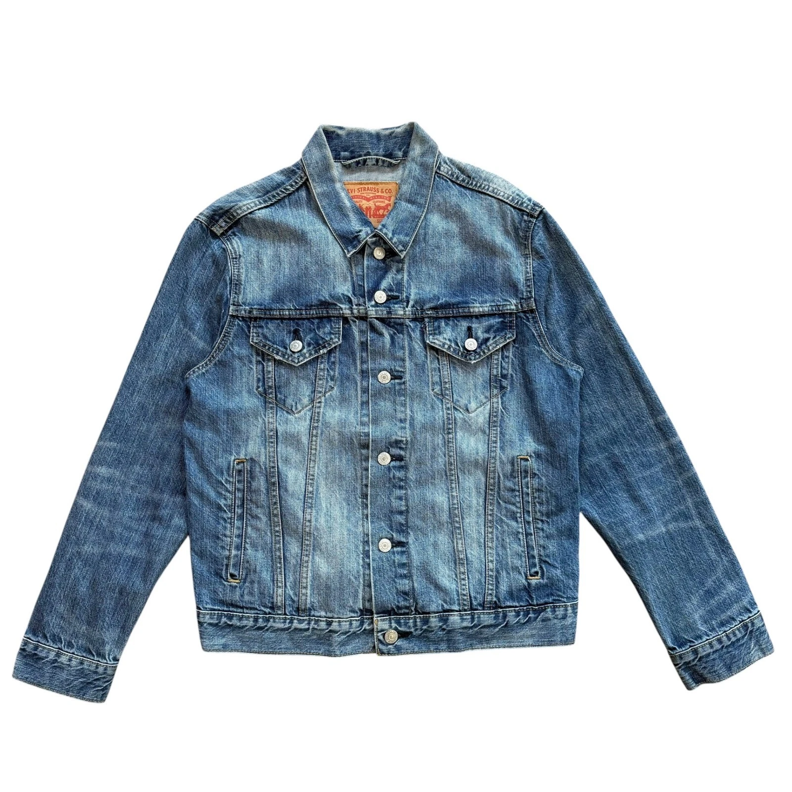 Levis Trucker Jacket Mens Small Blue Denim Button Front Jean Coat