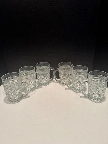 6 VINTAGE ANCHOR HOCKING WEXFORD GLASS BEER MUGS 5 1/8”