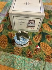 PORCELAIN HINGED BOX Fish Walleye with Lure Trinket Midwest PHB