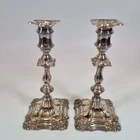 Antique 19thC Pair Sheffield Plate Candlesticks 23.5cm High