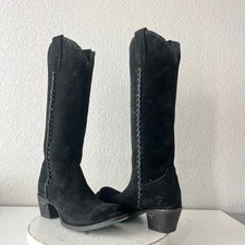 Lane PLAIN JANE Womens Cowboy Boots 7.5 Black Suede Western Cowgirl Mid Calf